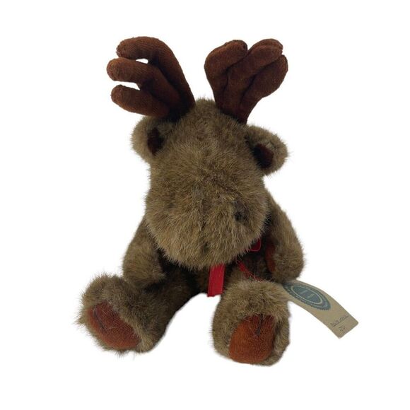 Boyds Bear Mocha Moose Christmas Holiday Brown Jointed Red Bow 12 Inch Plush - Picture 2 of 7